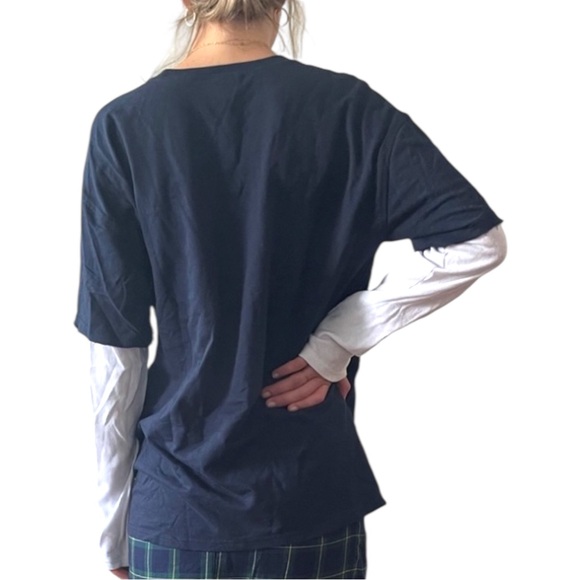 NWOT ORIGINAL USE Black White Layered Short + Long Sleeve Thermal Tee Shirt - M - Picture 11 of 16